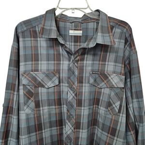 Columbia Shirt Men's XL Omni Wick Advanced Evaporation Plaid Gray Blue Lg Sleeve
